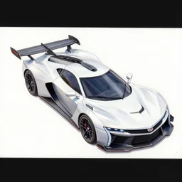 a color concept drawing of a flying cadillac car model with wings and a back thruster