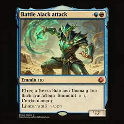 battle card attack, magic the gathering, ancient, sand, emerald, action pose, intricate, highly detailed, digital painting, artstation, concept art, smooth, sharp focus, illustration, Unreal Engine 5, 8K, art by artgerm and greg rutkowski and alphonse mucha