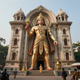 movie screenshot sci - fi neoclassical hanuman! in mumbai centre, kalighat, highly detailed, cinematic smooth, berenice abbott & john j. park, dramatic morning light, long shot, low angle, uhd 8 k, sharp focus