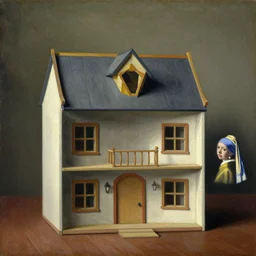 a very very very exquisite doll's house on the symbolist theme of'icosahedrons'in the style of charles gleyre, johannes vermeer, oil on canvas