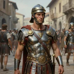 a highly detailed matte portrait painting of a scarred roman gladiator on a roman street, 1 0 0 ad, in the style of greg rutkowski and remedios varo, ultra realistic, detailed, intricate, full of color, 4 k, hyperrealistic, focused, extreme details, masterpiece