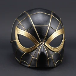 luxury leather spider - man mask with golden seams