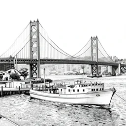 black and white, san francisco harbor line art by stephen wiltshire