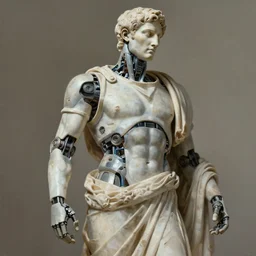 concept art of a greek statue of a ultimate robot artificial intelligence robot in the form of the statue of caesar augustus by jama jurabaev, brush hard, artstation, panaormic, high quality, brush stroke, soft lighting, renaissance style