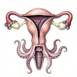 super detailed drawing of a uterus and an octopus
