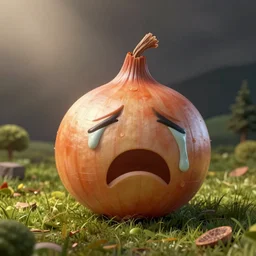 3d render, onion crying art, 2d
