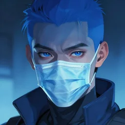 concept art close up blue cyberpunk character with a surgical mask, by shinji aramaki, by christopher balaskas, by krenz cushart