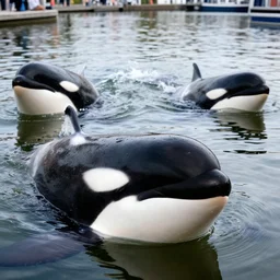 closeup potrait of a pod of killer whales in an amsterdam canal, photograph, natural light, sharp, detailed face, magazine, press, photo, steve mccurry, david lazar, canon, nikon, focus