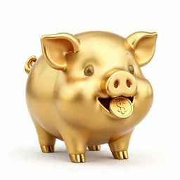 cute gold pig symbol with a coin in it's mouth : : ornate, dynamic, particulate, intricate, elegant, highly detailed, centered, artstation, smooth, sharp focus, octane render, 3 d