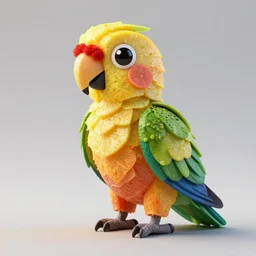 parrot made of fruit, anime art style, highly detailed