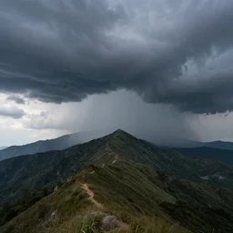 approaching storm over a mountain ridge , digital artwork