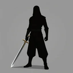 a shadowy men standing while holding his sword 2 d