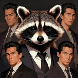 a dramatic illustration portrait of an anthropomorphic raccoon mob boss, by posuka demizu, by stephen gammell, by victo ngai, by george ault, in the style of mafia, artstation