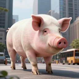 award - winning hyperdetailed photograph of a giant!!!!!! pig walking across a city, 4 k, 8 k, high quality