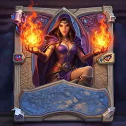 Symmetrical full body Hearthstone official professional art, with realistic beautiful body & face & eyes. Every following words is important: A sorceress casting a fire ball. Completly coherent and well drawned physical body parts, ArtStation. Very detailed hands with 5 coherent fingers.
