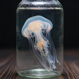 a photo of a jellyfish carcass inside a bottle