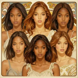beautiful young black women with shoulder length brown hair, half body shot, path traced, highly detailed, high quality, digital painting, alena aenami, lilia alvarado, shinji aramaki, karol bak, alphonse mucha, tom bagshaw