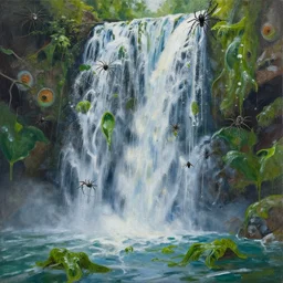 paintings drenched spiders algae accidentally waterfall