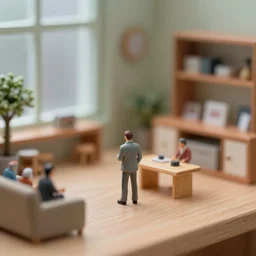 a miniature person in the room, bokeh, resin 8 0 mm miniature photo, 4 k