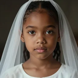 a photorealistic hyperrealistic, bright brown eyes, innocent face, light skinned african american young girl, ponytail hair, flawless face, beautiful lips, cute face, gorgeous white veil, petite, by wlop, artgerm, greg rutwoski, alphonse mucha, beautiful dynamic dramatic low - light moody lighting, cinematic atmosphere, artstation, concept design art, octane render, 8 k