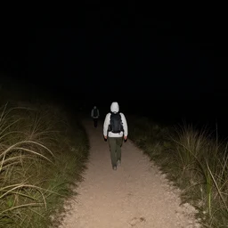photo of an unknown entity in the distance at night, photo shot by tourists, last image recovered from bodies, hiking trail, flash on, pitch black, at night, high resolution, shot on nikon d 3 2 0 0