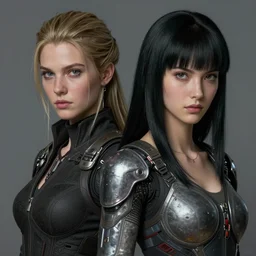 twin humans, gemini, fantasy art portrait, ultra realistic, blade runner tech, highly detailed by boris vallejo, scott roberston, raf grassetti neville page, aaron horkey, wayne barlowe, craig mullins, roberto ferri, hajime sorayama