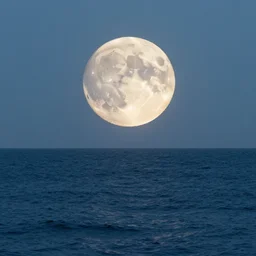 the moon rising over the ocean, digital art