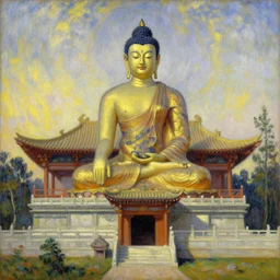 temple, buddhism, impressionnisme, painting by greg rutkowski, j. c. leyendecker, artgerm