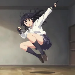 anime girl cartwheeling with knife