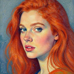 beautiful redhead woman, pointillism, closeup