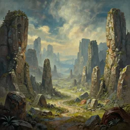 Sci-Fi magical stone landscape, wallpaper ,d&d art, fantasy, painted, 4k, high detail, sharp focus