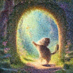 a wholesome cottagecore illustration of a cat chasing a butterfly through a portal to the 4th dimension, Pixar and Disney animation, sharp, Rendered in Redshift and Unreal Engine 5 by Greg Rutkowski, Bloom, dramatic lighting