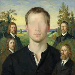 a portrait of a male character, noseless, in a scenic environment by Ross Tran and by Jesper Ejsing and by Mikalojus Konstantinas Ciurlionis