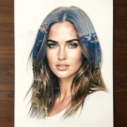 megan fox face blended in beautiful mountain scenery, double exposure effect, medium sized tattoo sketch, amazing detail, trending on pinterest, in the style of brandon kidwell