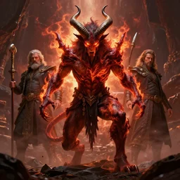 dynamic fullbody portrait of a powerful demon, long horns, fiery eyes, claws, by greg rutkowski and gaston bussiere and craig mullins and j. c. leyendecker, volumetric lighting, hd