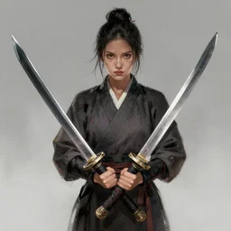 a woman holding two swords in her hands, concept art by yi insang, artstation, sots art, 2 d game art, official art, apocalypse art