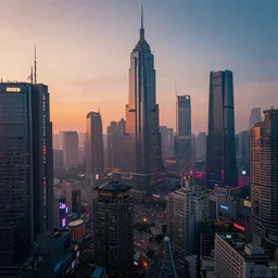 cyber steampunk vaporwave city at dawn