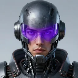 robot with glowing purple visor as a realistic scifi cyberpunk knight, closeup portrait art by donato giancola and greg rutkowski, realistic face, digital art, trending on artstation, symmetry!!!