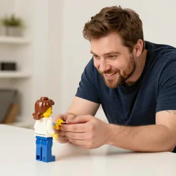 Real grown man marrying a tiny lego woman