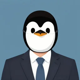 man in a suit wearing a mask of an emperor penguin, illustration