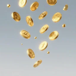 Glowing golden coins raining from the sky, elegant digital painting