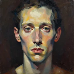 painterly portrait, william fitchner, impasto, fantasy, chuck close:7, carl spitzweg:7, cinematic light, full face, symmetrical face