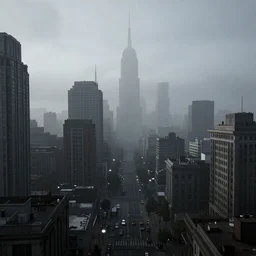 gloomy foggy morning city landscape octane render, 8k, high details, cryengine, unreal engine