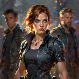 Laura Croft cyberpunk, oil painting, Tooth Wu, Greg Rutkowski, RPG portrait, dynamic lighting, fantasy art, High contrast, depth of field