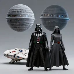 platonic ideal star wars, nazgul mandelbulb, deathstar, millenium falcon, detailed, darth vader, action pose, intricate, volumetric lighting, moebius, dan mumford, alphonse mucha, poster,