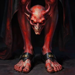 portrait of an infernal devil wearing toe shoes ( vibram five fingers ), digital art, technicolor, grim - lighting, high - contrast, intricate, elegant, highly detailed, centered, digital painting, artstation, concept art, smooth, sharp focus, illustration, artgerm, karol bak