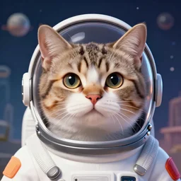 head and shoulders masterpiece portrait of a cute adorable cat wearing a spacesuit, surreal background, digital art by krenz cushart, trending on artstation, cgsociety,