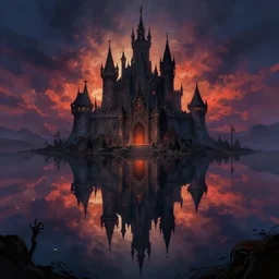 the evil castle of doom in the background, art by donato giancola and greg rutkowski, digital art, trending on artstation, symmetry!!, epic composition, wide angle shot, colorful dark skies