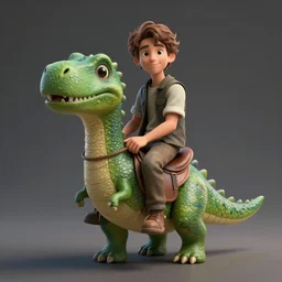 a portrait of a man sitting in a saddle on the back of a tiny green dinosaur, adorable and whimsical, fantasy, adorable, unreal engine, octane render, sharp focus, high contrast, matte painting, art by geof darrow