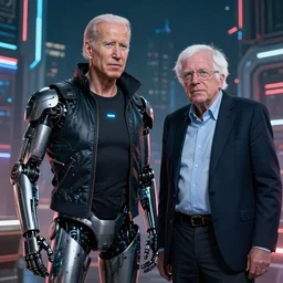 Cyborg Joe Biden, Bernie Sanders in Cyberpunk America, dystopia, future, high technology
